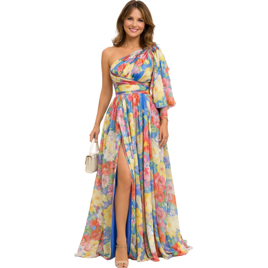 Ariana | One-shoulder floral maxi dress with flowing skirt