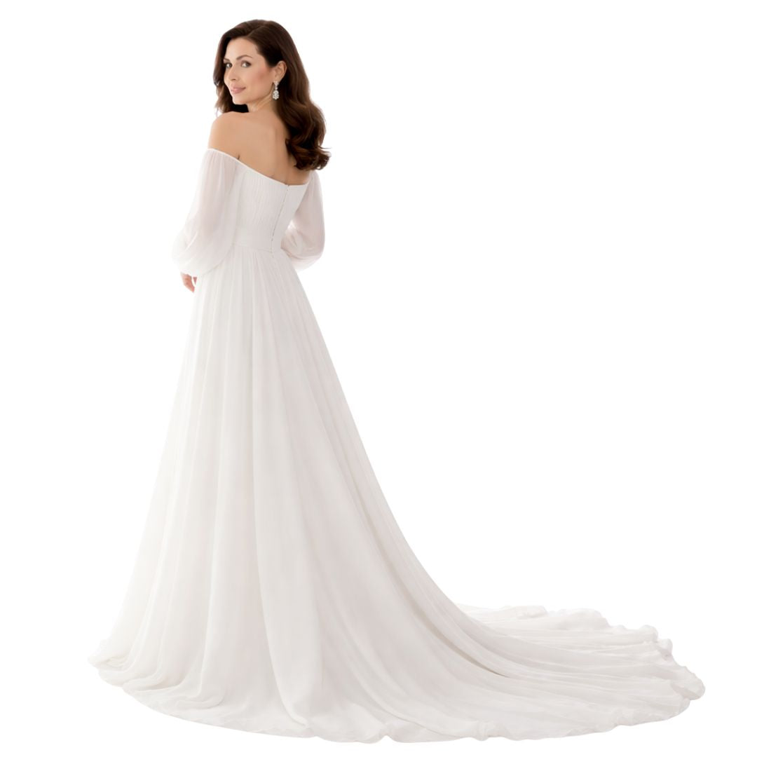 Ava | Off-shoulder long dress with sheer sleeves