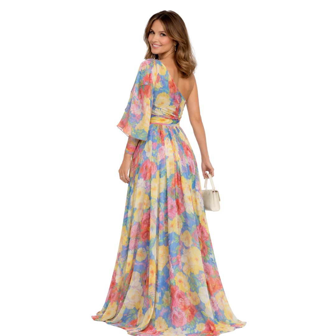 Ariana | One-shoulder floral maxi dress with flowing skirt