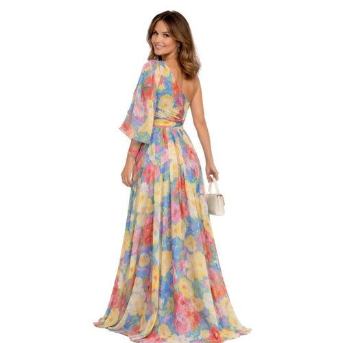 Ariana | One-shoulder floral maxi dress with flowing skirt