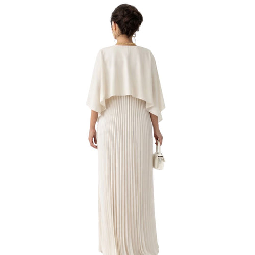Isabelle | Long pleated dress with cape-style overlay
