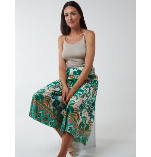 Tropical Print Wide Leg Trouser