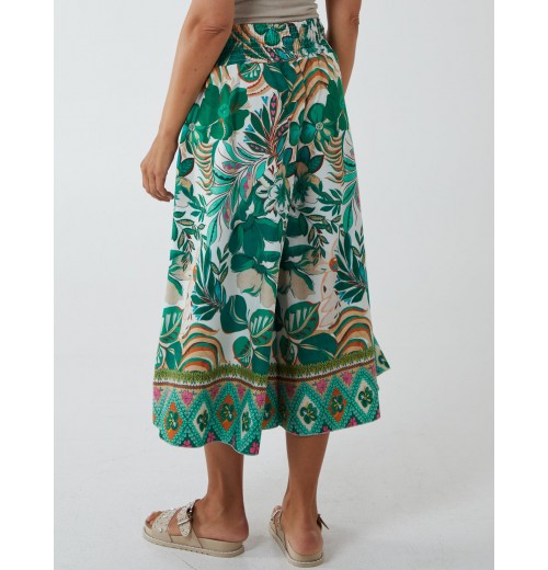 Tropical Print Wide Leg Trouser