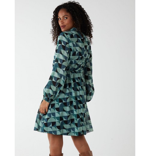 Geometric Print Blouson Dress