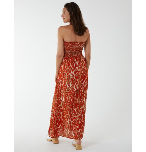 Bandeau Shirred Maxi Dress