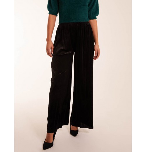 Wide Leg Textured Velour Trouser