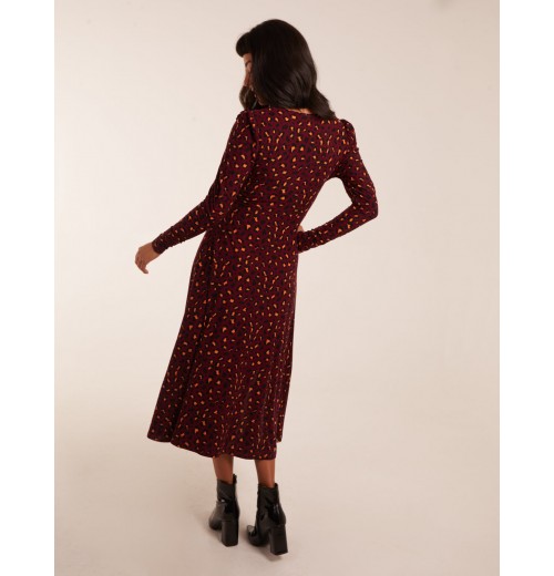 Leopard Print Wrap Front Ruched Midi Dress