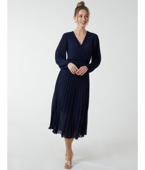 Pleated V-Neck Dress