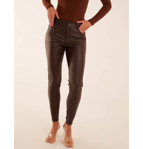 PU Mid Rise Coated Skinny Jeans