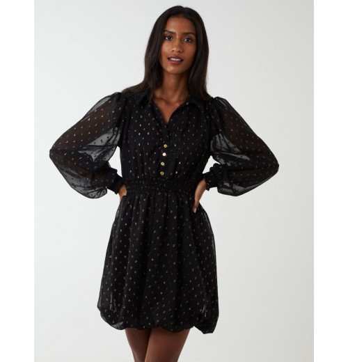 Shirred Waist & Puff Hem Shirt Dress