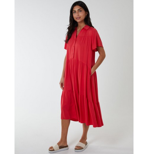 Drop Waist Tiered Midi Dress