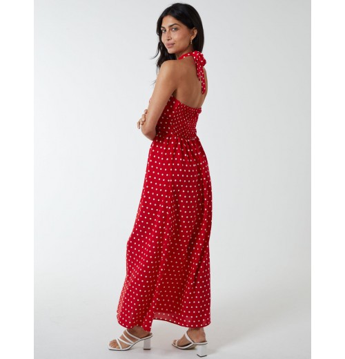 Polka Dot Halter Neck Maxi Dress